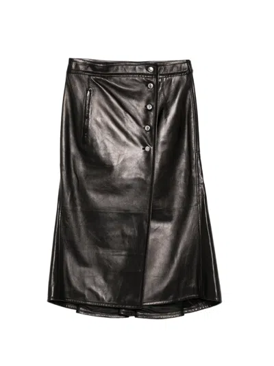 Alexander Mcqueen Button-detail Leather Skirt In Black