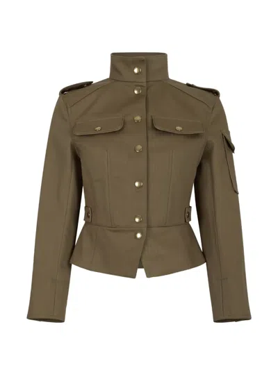 Alexander Mcqueen Buttoned-up Peplum Jacket In Brown