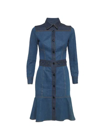 Pre-owned Alexander Mcqueen Buttoned-front Denim Mini Dress In Blue