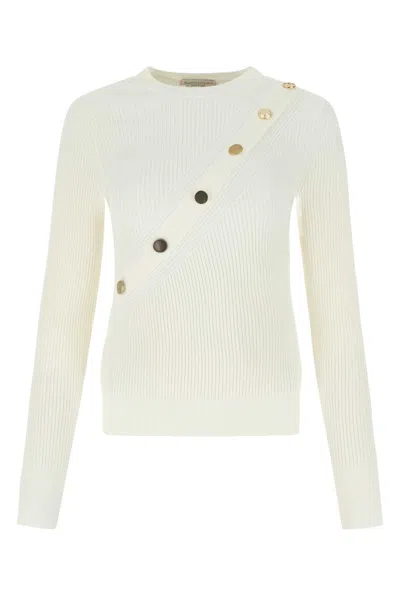 Alexander Mcqueen Button-embellished Ribbed Viscose Sweater In White