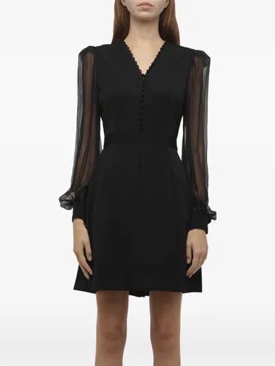 Alexander Mcqueen Button-front Sheer-sleeve Mini Dress In Black