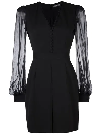 Alexander Mcqueen Button-front Sheer-sleeve Mini Dress In Black