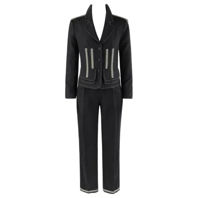 Pre-owned Alexander Mcqueen C.1996 Black Linen Stripe Detail Blazer Trouser Pant Suit Set