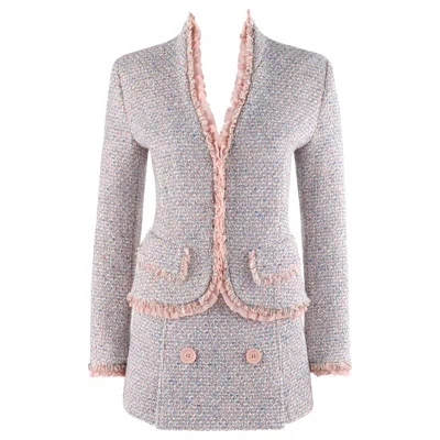 Pre-owned Alexander Mcqueen C.1996 Pink Blue Boucle Tweed Blazer Jacket Mini Skirt Set Nwt