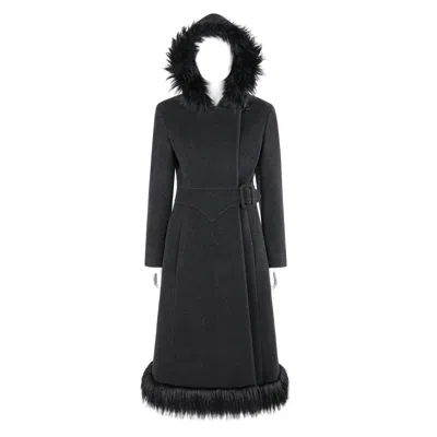 Pre-owned Alexander Mcqueen C.1997 Gray Wool Faux Fur Trim Hooded Belted Coat Overcoat