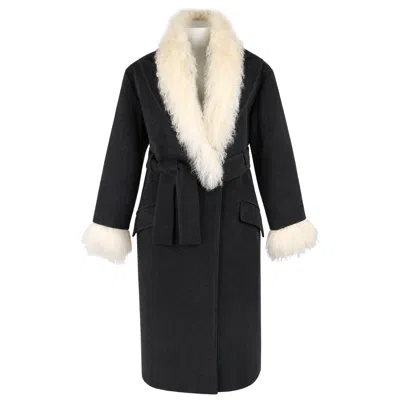 Pre-owned Alexander Mcqueen C.2000 Shawl Collar Gray Wool Mongolian Lamb Fur Coat 44 / Xl