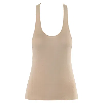 Pre-owned Alexander Mcqueen C.2000's Tan Scoop Neck Low Cut Side Racerback Knit Tank Top In Brown