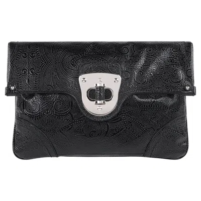 Pre-owned Alexander Mcqueen C.2008 Black Leather Paisley Embossed Large Clutch Purse Bag