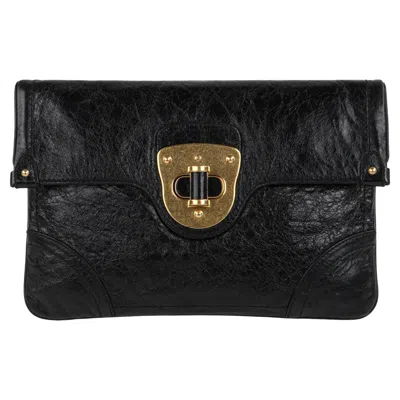 Pre-owned Alexander Mcqueen C.2008 "flapper Novak" Black Leather Large Clutch Purse Bag