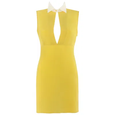 Pre-owned Alexander Mcqueen C.2010 Yellow White Chiffon Keyhole Double Slit Mini Dress