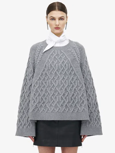 Alexander Mcqueen Cable Crew Neck Jumper In Burgundy
