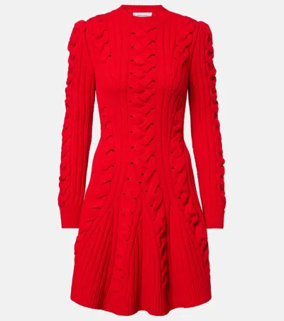 Alexander Mcqueen Cable-knit Wool And Cashmere Minidress In Red