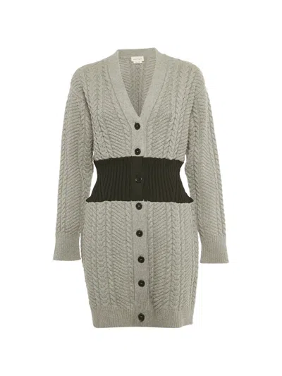 Pre-owned Alexander Mcqueen Cable-knit Button-front Mini Dress In Gray