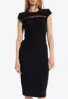 Alexander Mcqueen Slit Back Cap Sleeve Crewneck Lace Midi Dress In Black