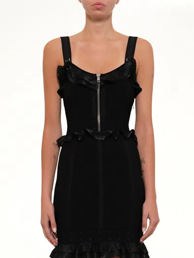 Alexander Mcqueen Cage Jacquard Mini Dress In Black