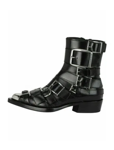 Pre-owned Alexander Mcqueen Calf Leather Ankle Boots W/ Tags In Black