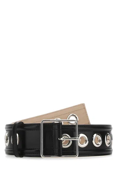 Alexander Mcqueen Calf Leather Belt With 5 Cm Width And Silver-tone Hardware In Black