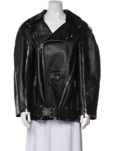 Pre-owned Alexander Mcqueen Calf Leather Biker Jacket In Black