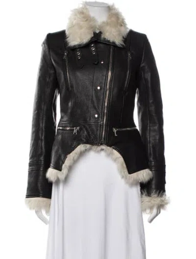 Pre-owned Alexander Mcqueen Calf Leather Biker Jacket In Black