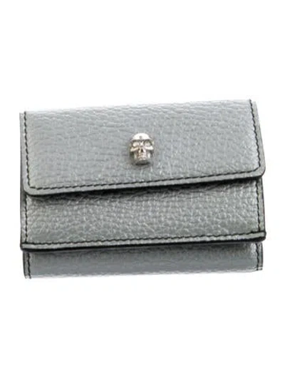 Pre-owned Alexander Mcqueen Calf Leather Compact Wallet In Metallic/silver