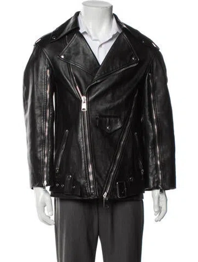 Pre-owned Alexander Mcqueen Calf Leather Moto Jacket In Blue