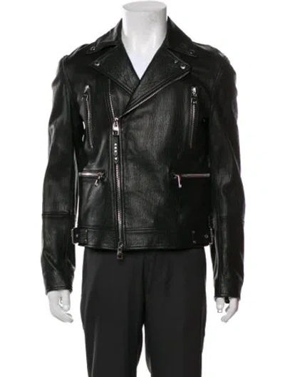Pre-owned Alexander Mcqueen Calf Leather Moto Jacket In Green