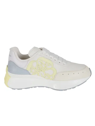 Alexander Mcqueen Calf Leather Sneakers With Floral Accents In White