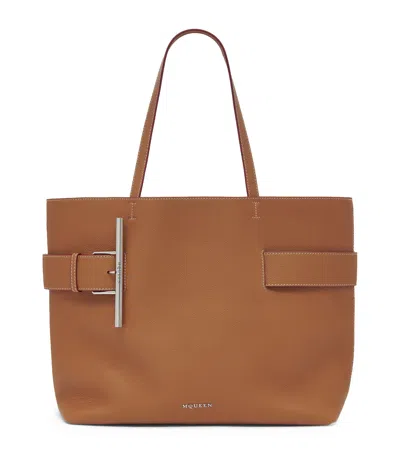 Alexander Mcqueen T-bar Sling Calf Leather Tote Bag In Beige