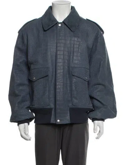 Pre-owned Alexander Mcqueen Calf Leather Utility Jacket In Blue