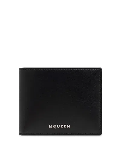 Alexander Mcqueen Calf Leather Wallet With Logo In Black