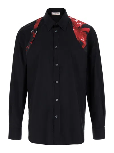 ALEXANDER MCQUEEN BLACK SHIRT WITH FLORAL PRINT IN COTTON MAN
