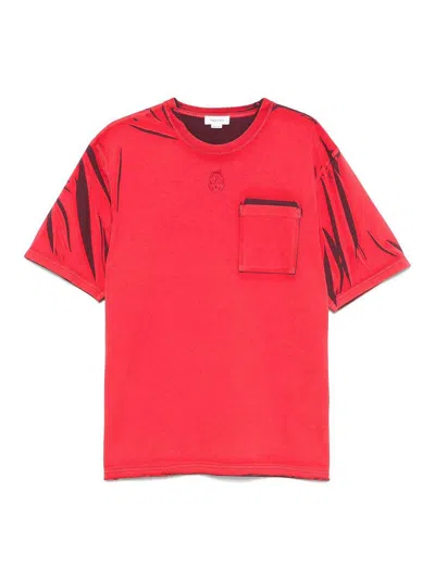 Alexander Mcqueen Logo-embroidered Two-tone Cotton-jersey T-shirt In Red