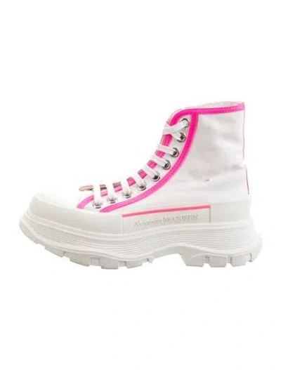 Pre-owned Alexander Mcqueen Canvas Colorblock Pattern Combat Boots In Neutral