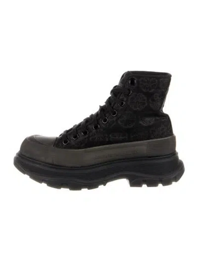 Pre-owned Alexander Mcqueen Canvas Combat Boots In Black