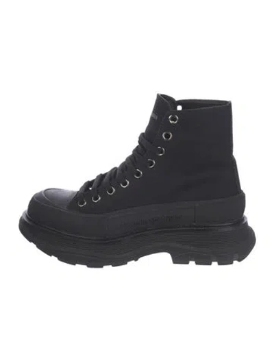 Pre-owned Alexander Mcqueen Canvas Combat Boots In Black