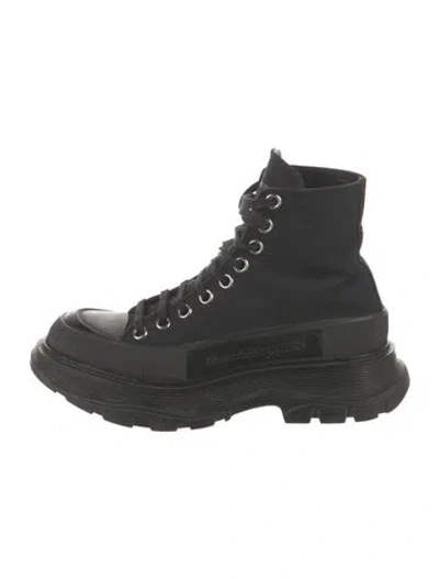 Pre-owned Alexander Mcqueen Canvas Combat Boots In Black