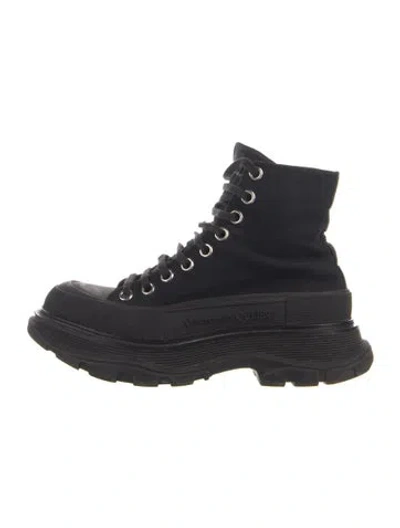 Pre-owned Alexander Mcqueen Canvas Combat Boots In Blue