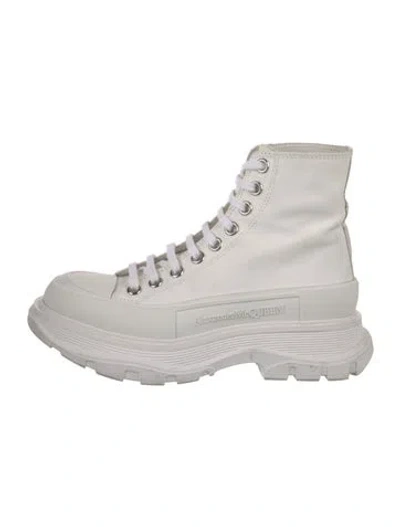 Pre-owned Alexander Mcqueen Canvas Combat Boots In White