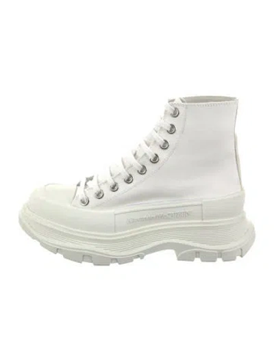 Pre-owned Alexander Mcqueen Canvas Combat Boots In White
