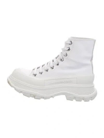 Pre-owned Alexander Mcqueen Canvas Combat Boots In White