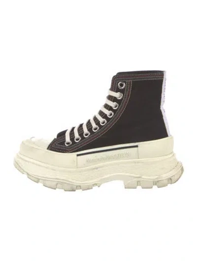 Pre-owned Alexander Mcqueen Canvas Embroidered Accent Combat Boots In Black