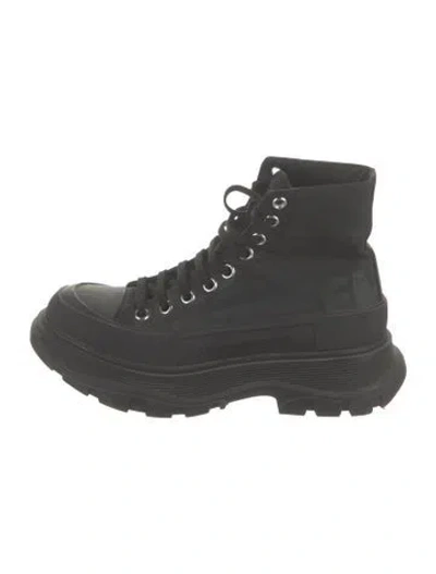 Pre-owned Alexander Mcqueen Canvas Graphic Print Combat Boots In Black