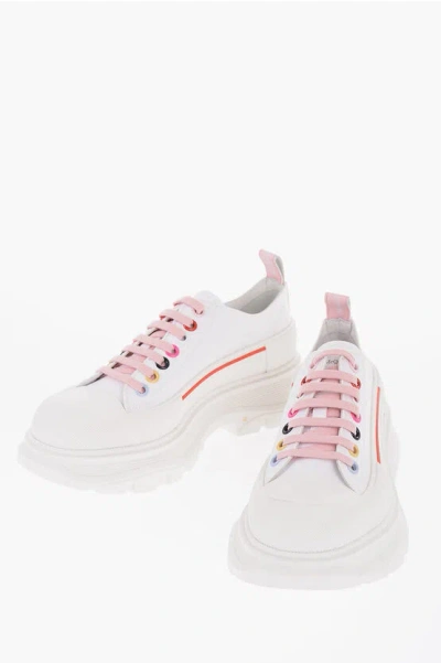 Alexander Mcqueen Canvas Low-top Sneakers With Multicolored Eyelets In White