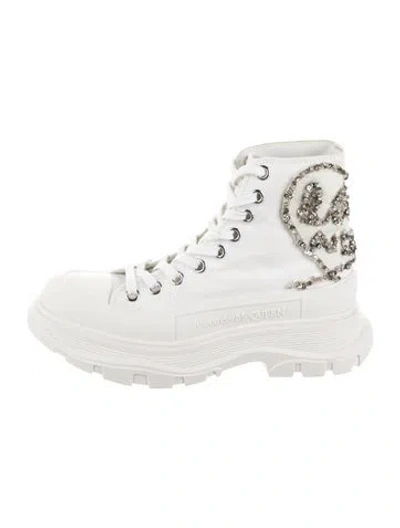 Pre-owned Alexander Mcqueen Canvas Patterned Hiking Boots In White