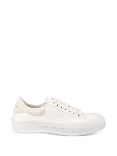 Pre-owned Alexander Mcqueen Canvas Rubber Sole Sneakers In White