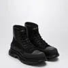 Alexander Mcqueen Black Canvas And Leather Boxer Ankle Boots In Animal Print