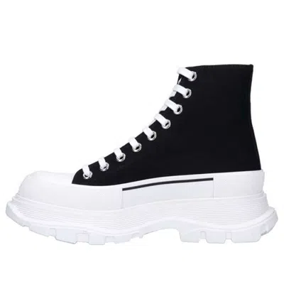 Alexander Mcqueen Canvas Tread Slick High Top Sneakers 'black White' In Multi