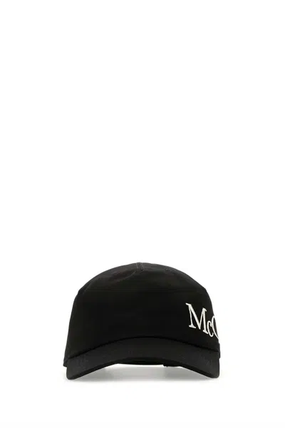 Alexander Mcqueen Cappello Cotton Gabardine Baseball Cap In Black