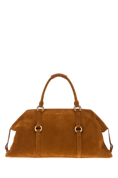 Alexander Mcqueen Caramel Suede Farringdon Maxi Handbag In Brown