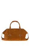 Alexander Mcqueen Caramel Suede Medium Farringdon Handbag In Brown
